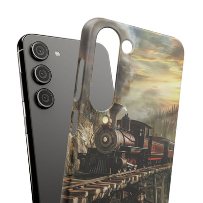 Vintage Steam Train Crossing Mountain Bridge Samsung S23 - Slim Phone Case