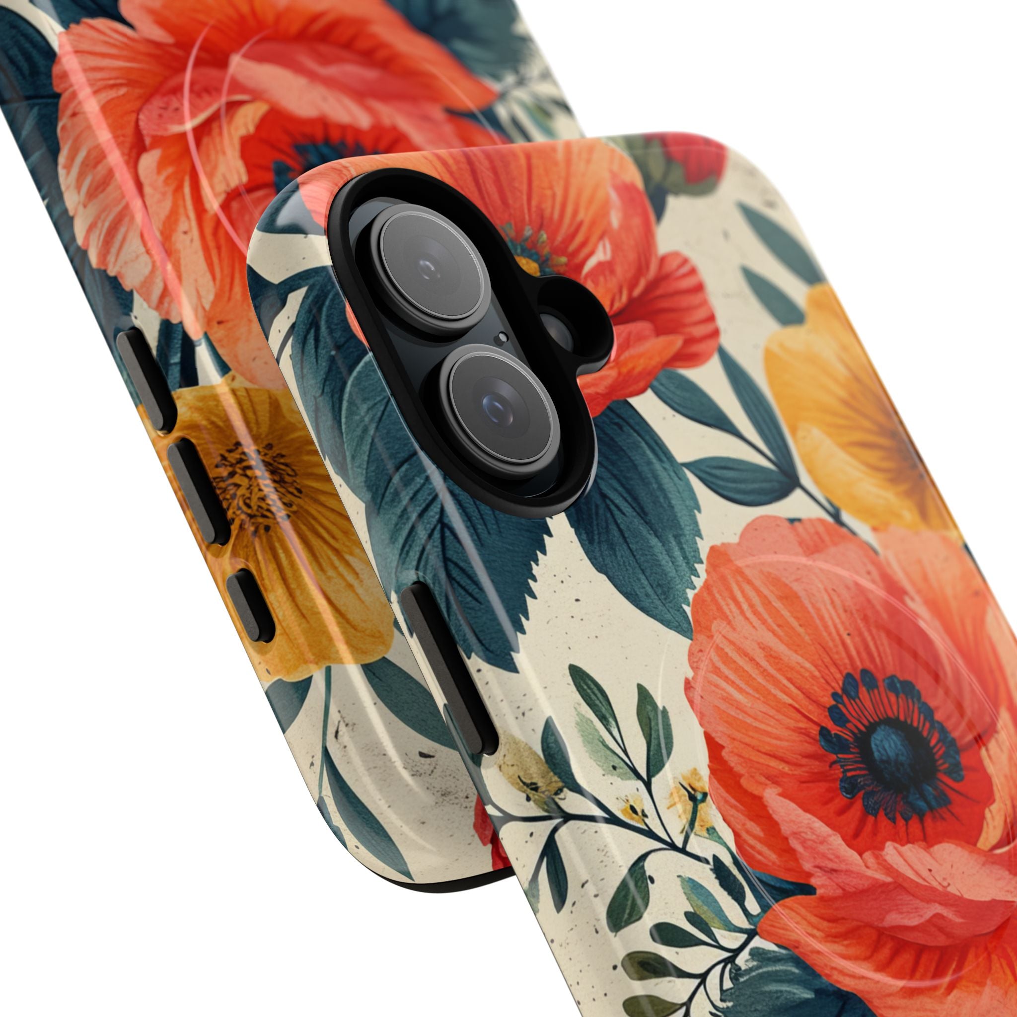 Vibrant Botanical Poppies - Tough + MagSafe® iPhone 16 Phone Case