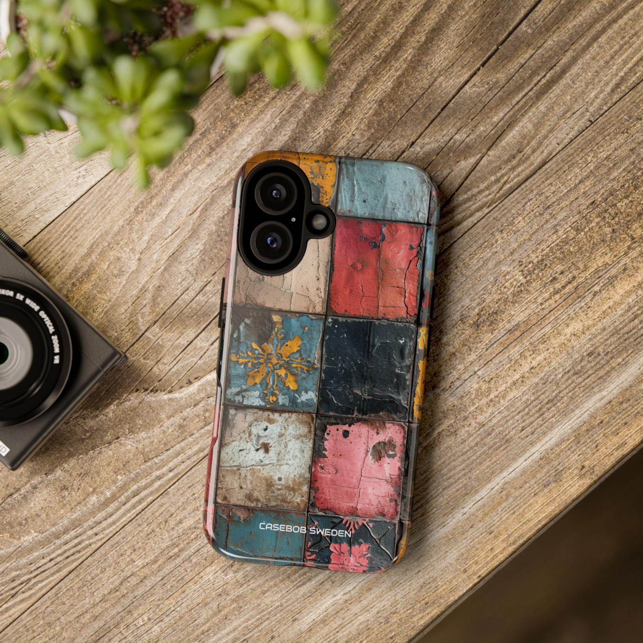 Rustic Red-Yellow Vintage Tiles - Tough iPhone 16 Phone Case