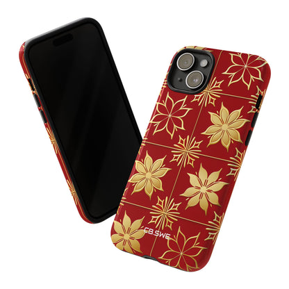 Elegant Gold Floral Seamless Rich Red iPhone 15 - Tough