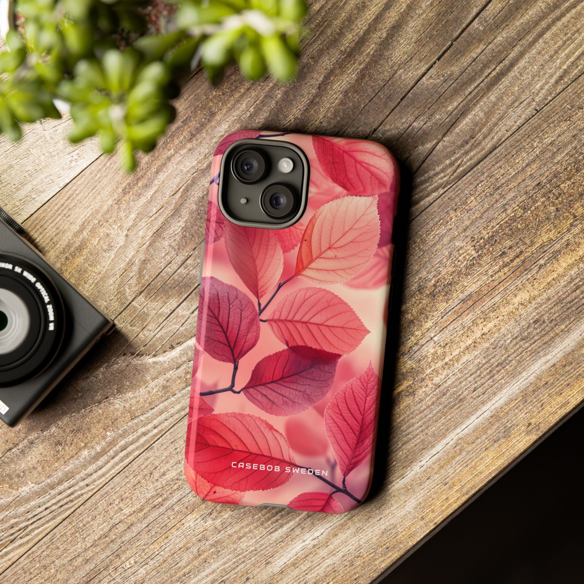 Elegant Pink Leaves iPhone 15 - Tough Phone Case