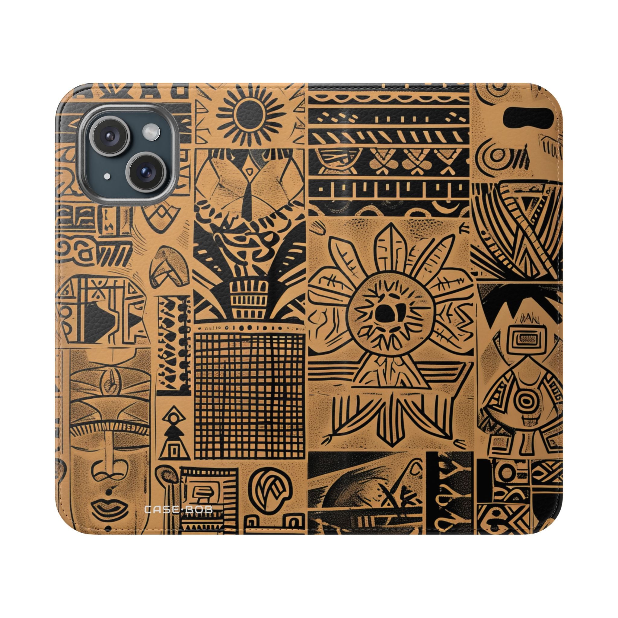 Celestial Faces Brown - iPhone 15 Case - Wallet