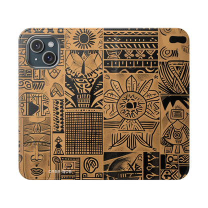 Celestial Faces Brown - iPhone 15 Case - Wallet