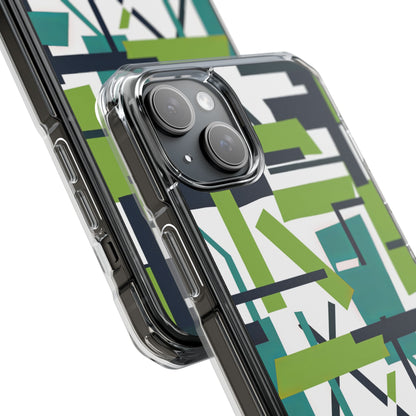 Green Geometry Glide iPhone 15 - Clear Impact Phone Case