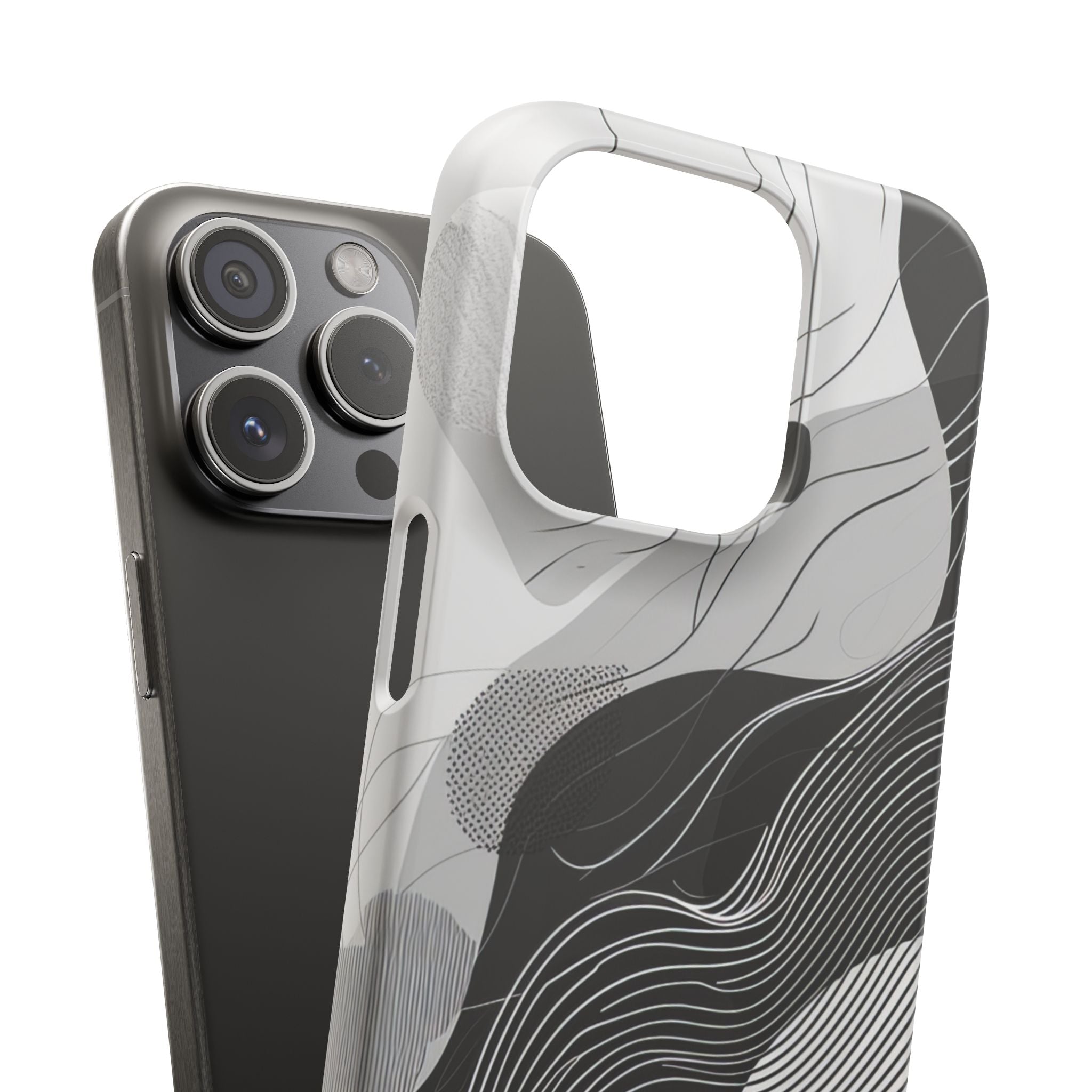 Fluid Rhythms: Monochrome Line Flow iPhone 15 - Slim Phone Case