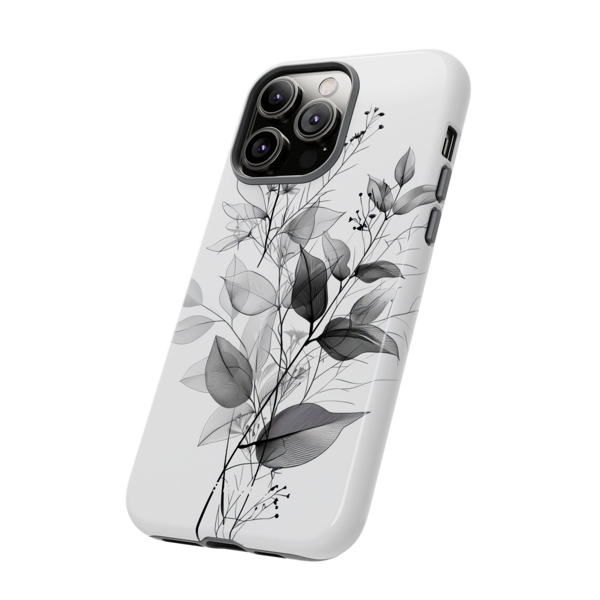 Veined Leaves Gray iPhone 14 Pro Max Case - Tough