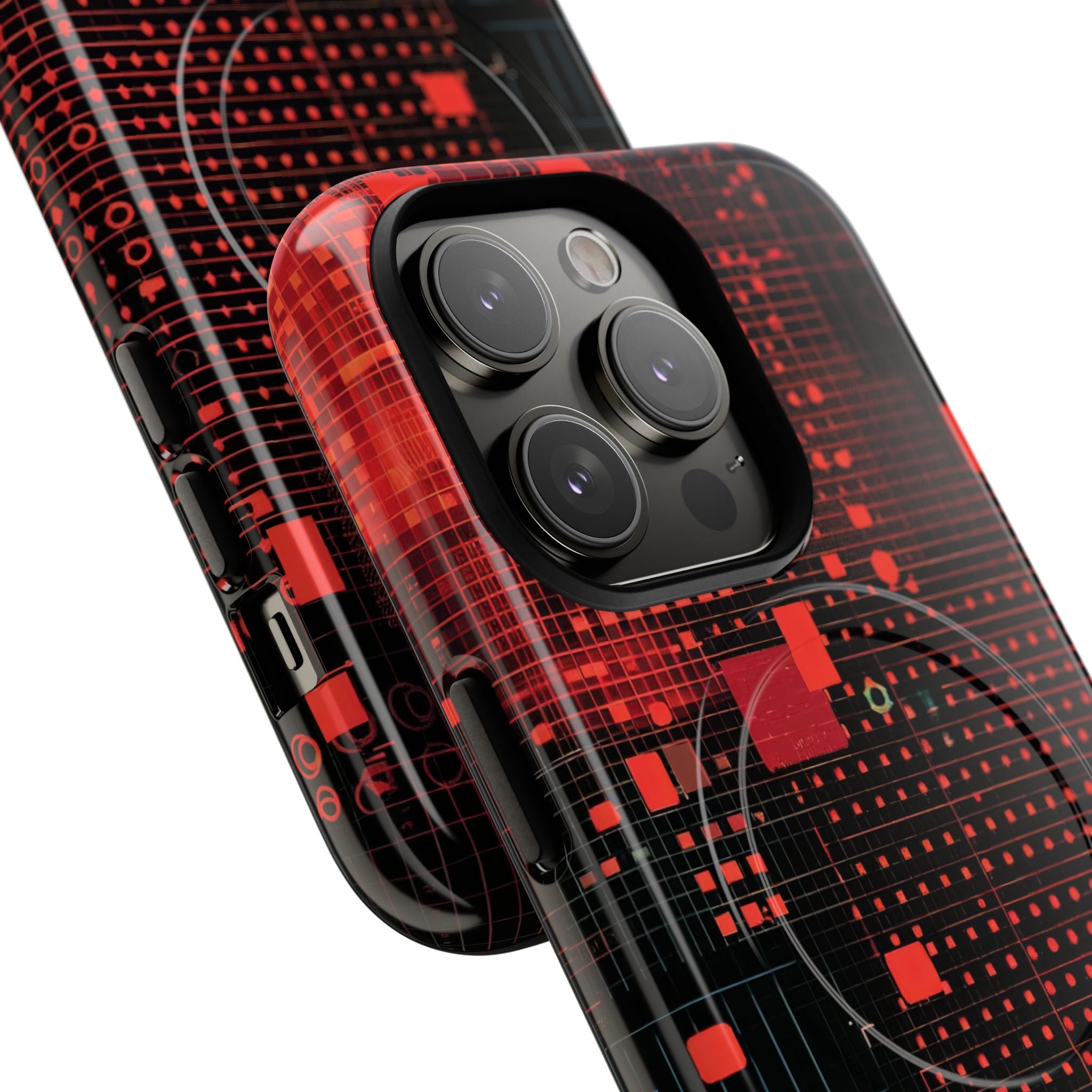 Crimson Circuit Grid iPhone 14 - Tough+