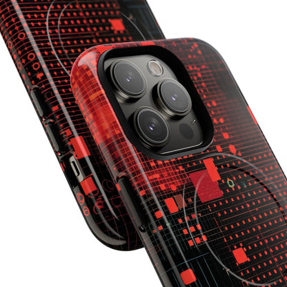 Crimson Circuit Grid iPhone 14 - Tough+