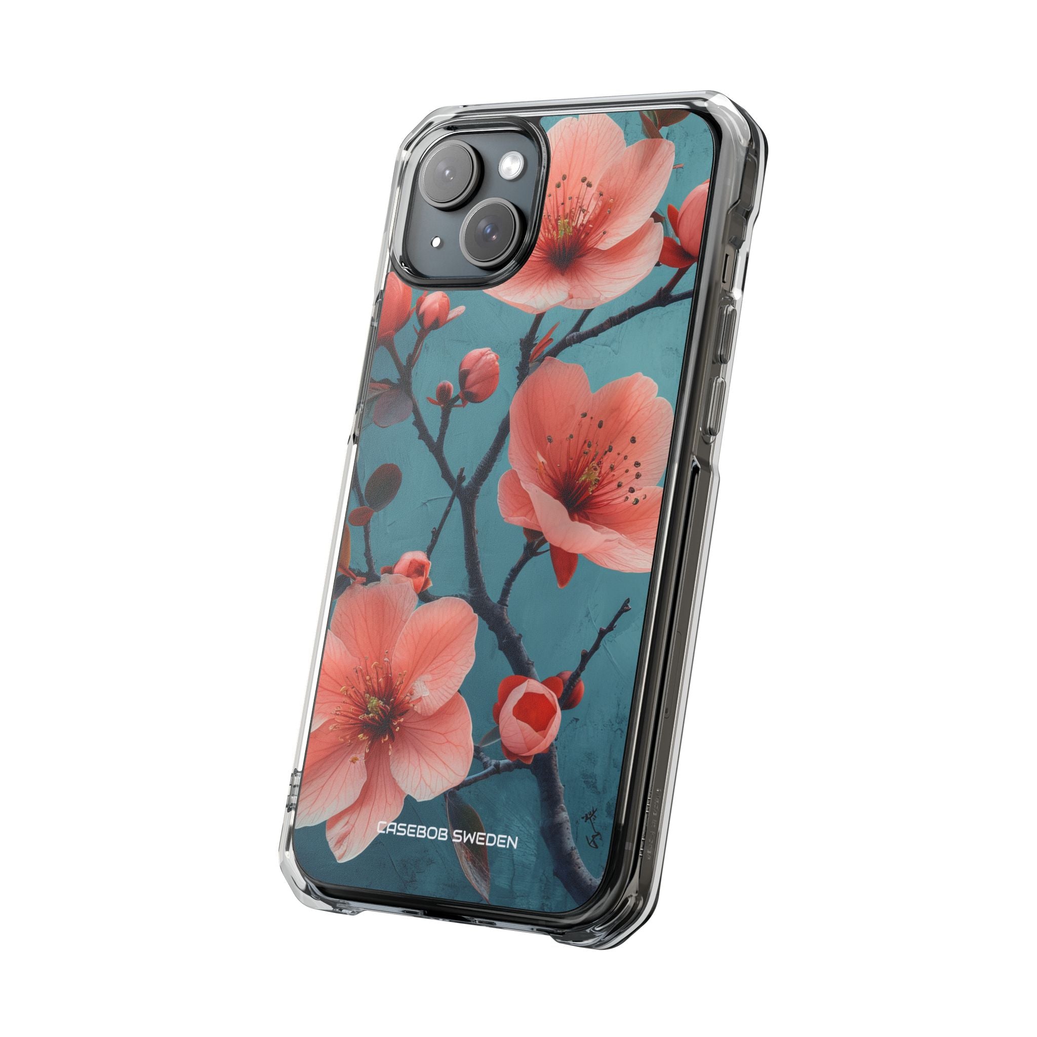 Teal Coral Blossom - Clear Impact iPhone 15 Phone Case