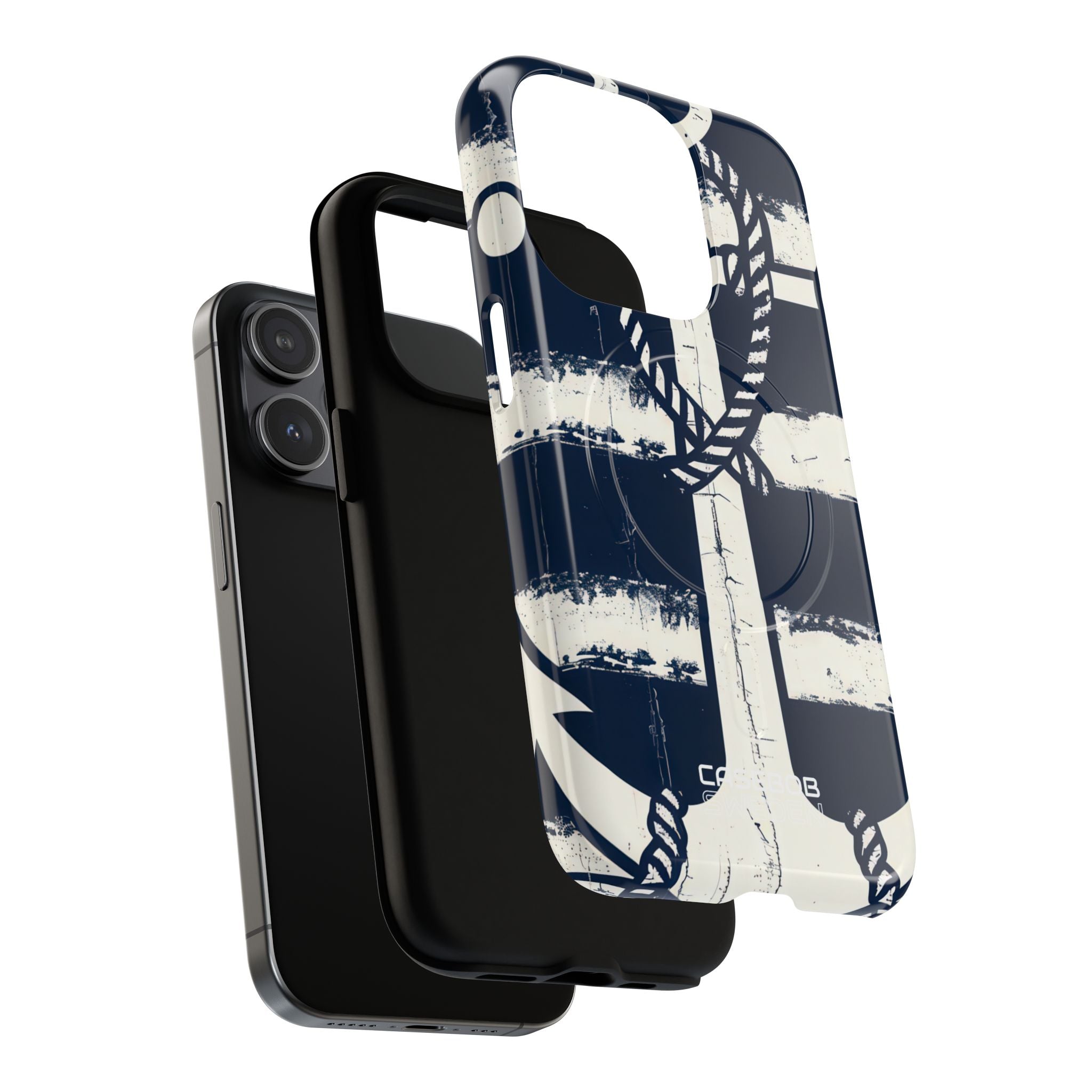 Navy Anchor Stripes iPhone 15 - Tough+