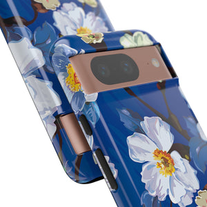 Elegant Flower on Blue iPhone Case | Tough