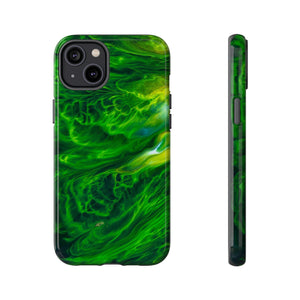 Neon Green Wave Ink Art iPhone Case (Protective) iPhone 14 Plus Glossy Phone Case