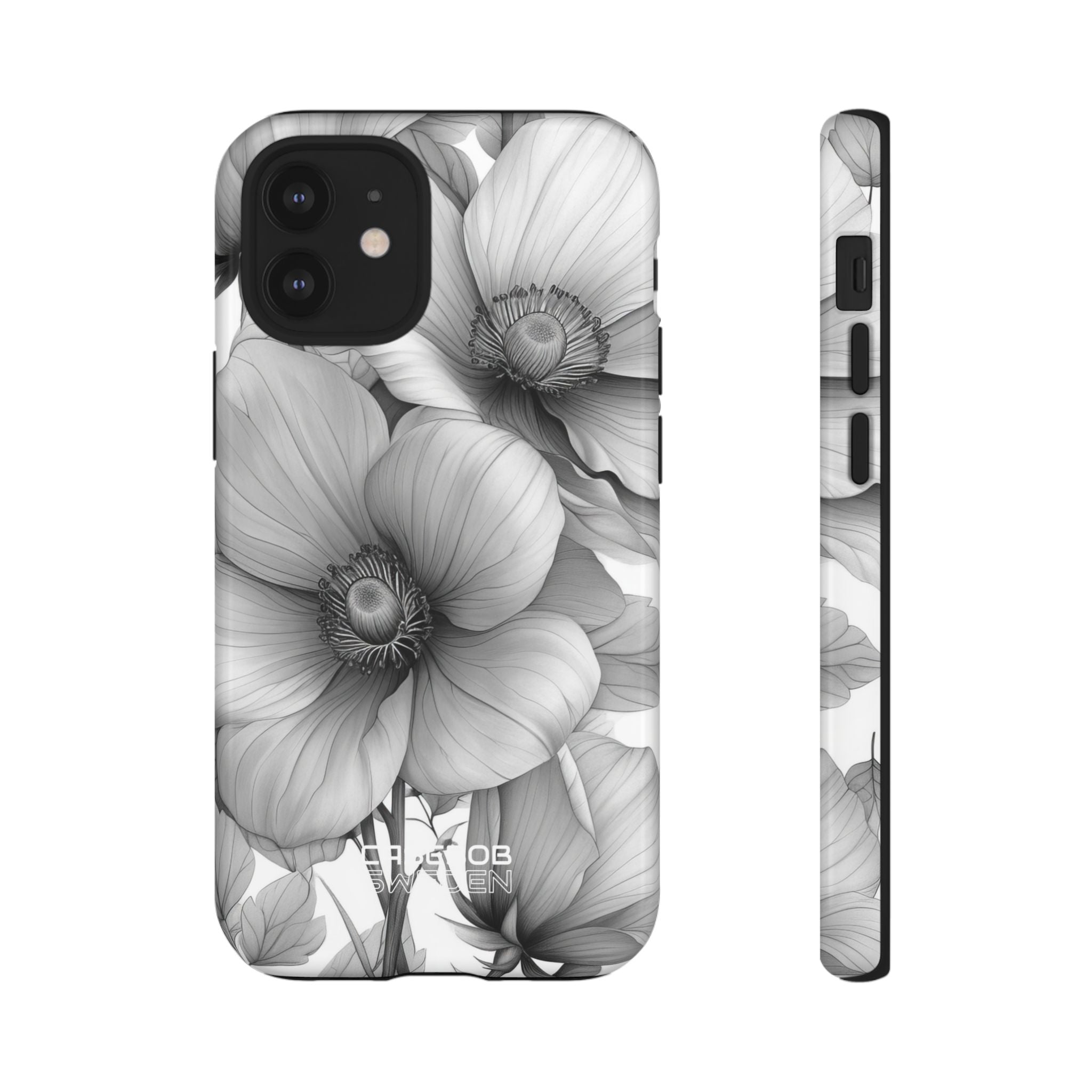 Grayscale Floral Harmony iPhone 12 - Tough