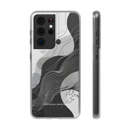 Fluid Rhythms: Monochrome Line Flow Samsung S21 - Flexi Phone Case