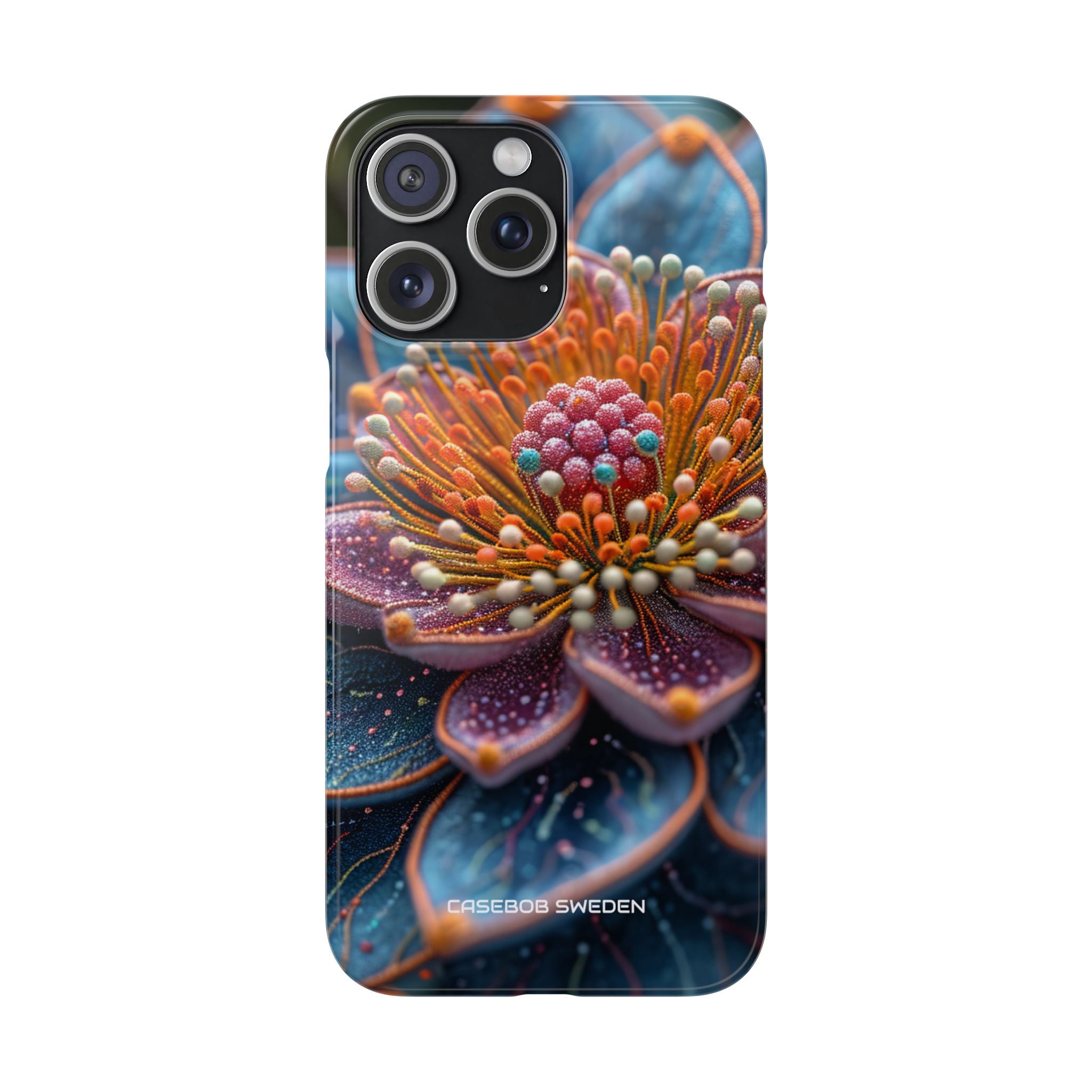 Blue-Orange Floral Swirl - Slim iPhone 15 Phone Case