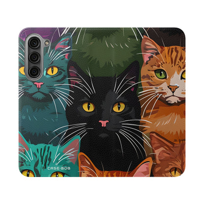 Kissa Ruudukko Neon - Samsung S23+ -lompakkokotelo