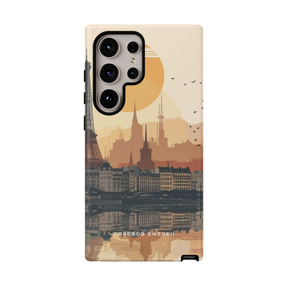 Eiffel Tower Silhouette with Birds and Sun Reflection Samsung S24 - Tough Phone Case