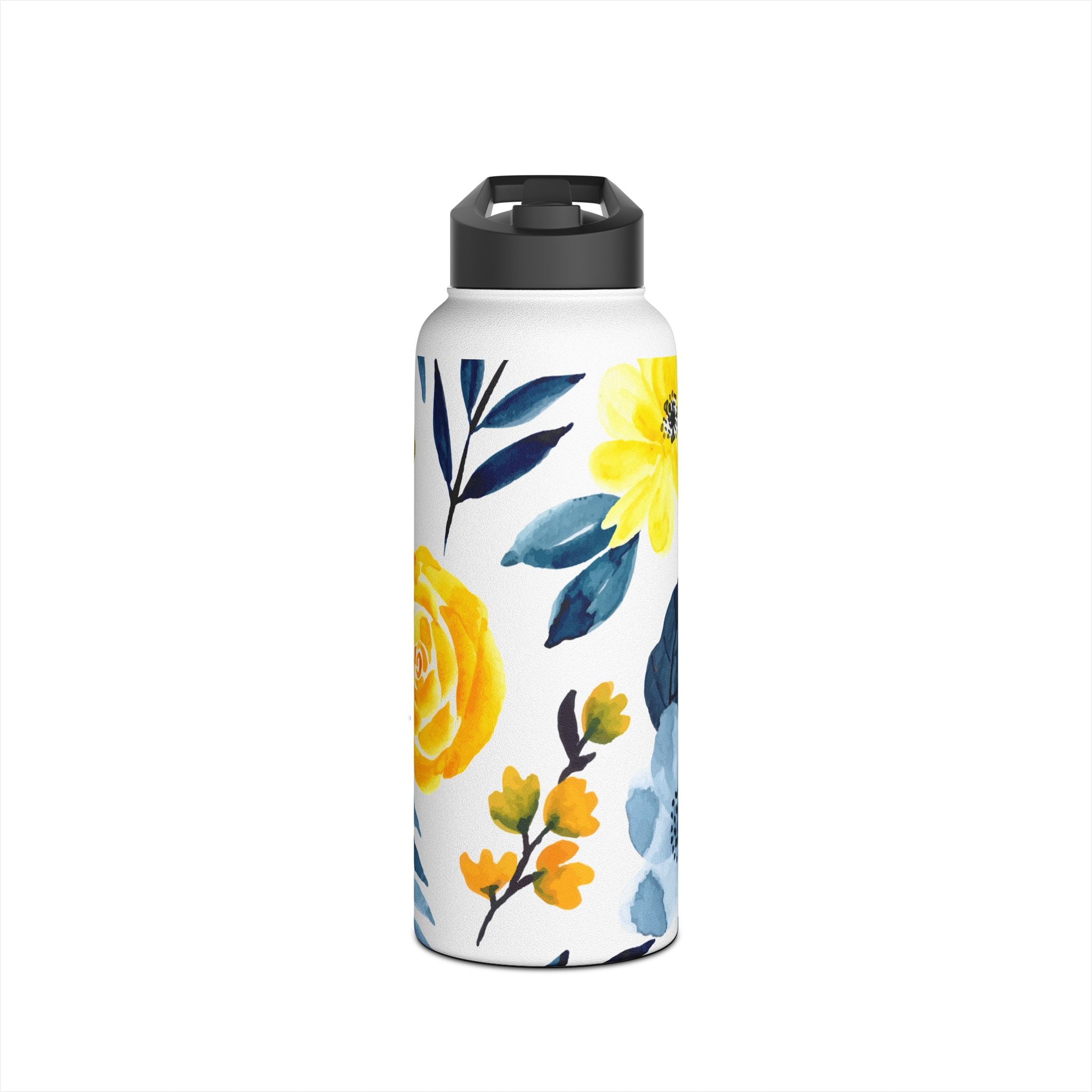 Yellow Blue Blossoms - Stainless Steel Water Bottle