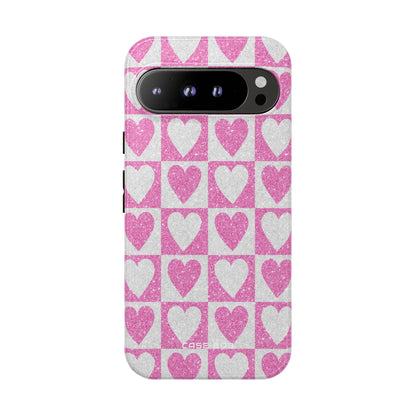 Glitter Heart Grid Google Pixel 9 Pro XL Case - Tough