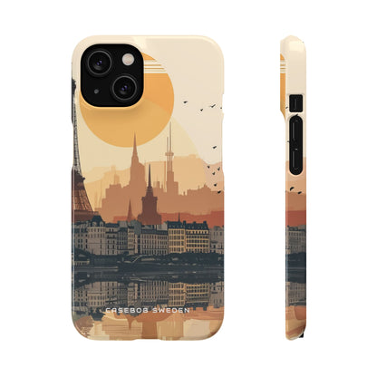 Eiffel Tower Silhouette with Birds and Sun Reflection iPhone 14 - Slim Phone Case