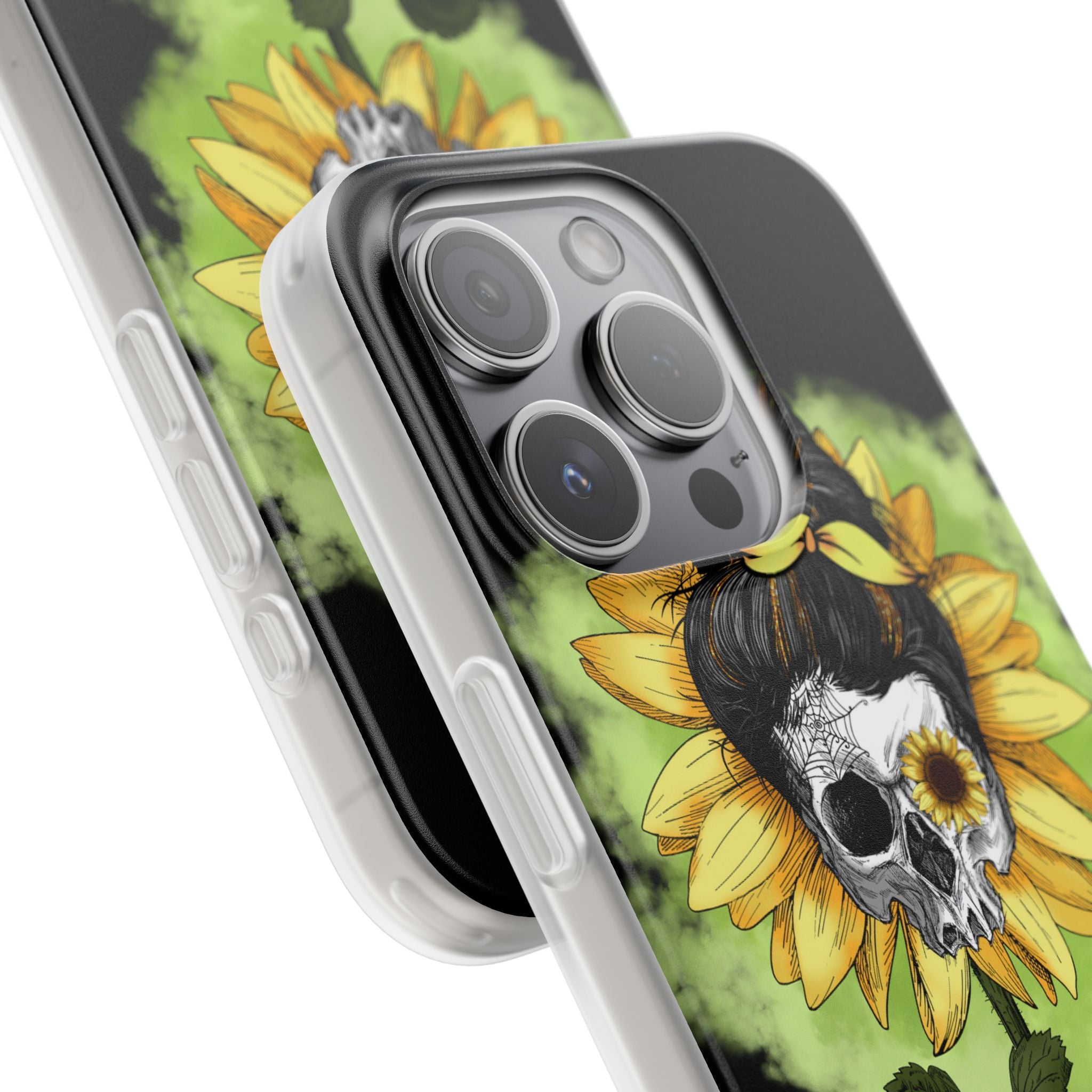 Sunflower Skull iPhone 15 Pro Case - Soft