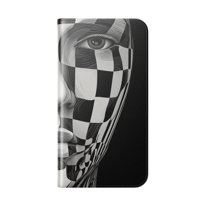 Mirrored Checkerboard Face - iPhone 15 Plus Case - Wallet