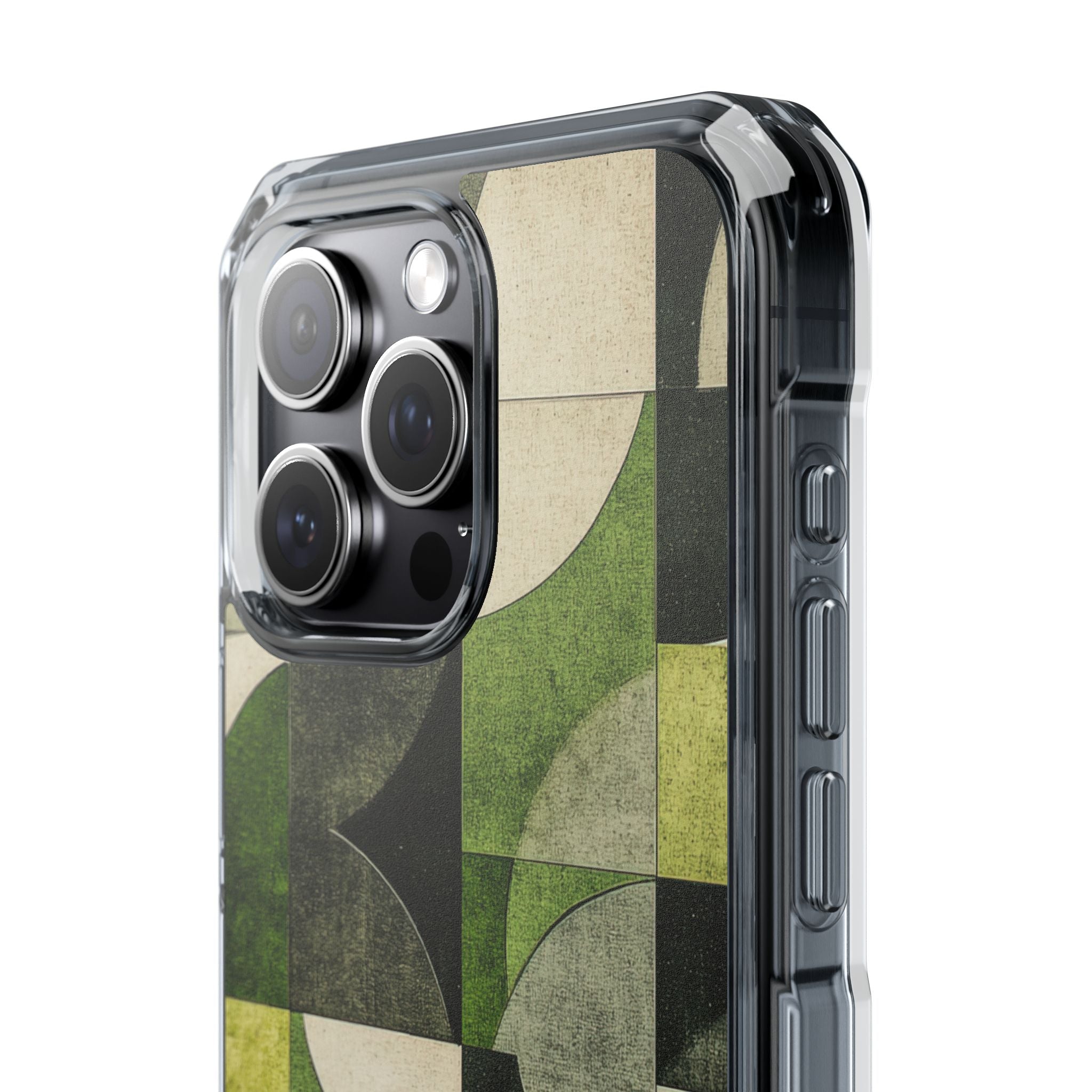 Green Geometric Harmony - Clear Impact iPhone 15 Phone Case