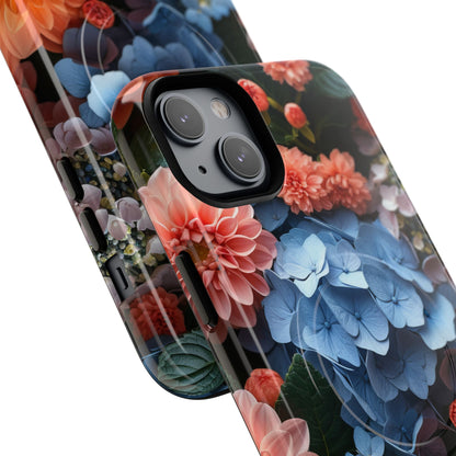 Blue Floral Bliss - Tough + MagSafe® iPhone 14 Phone Case