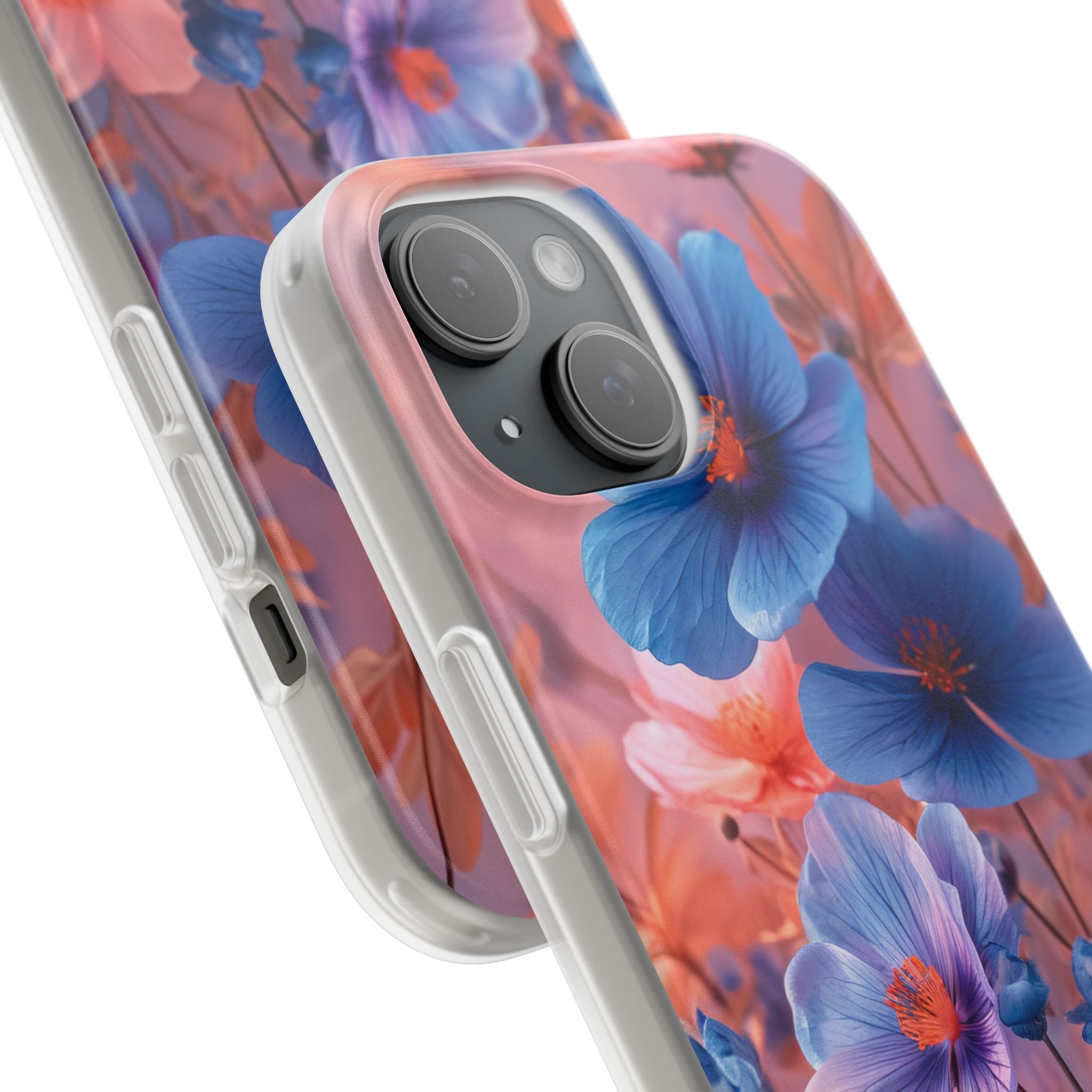 Harmonious Blooming Blues and Pinks iPhone 15 - Flexi Phone Case