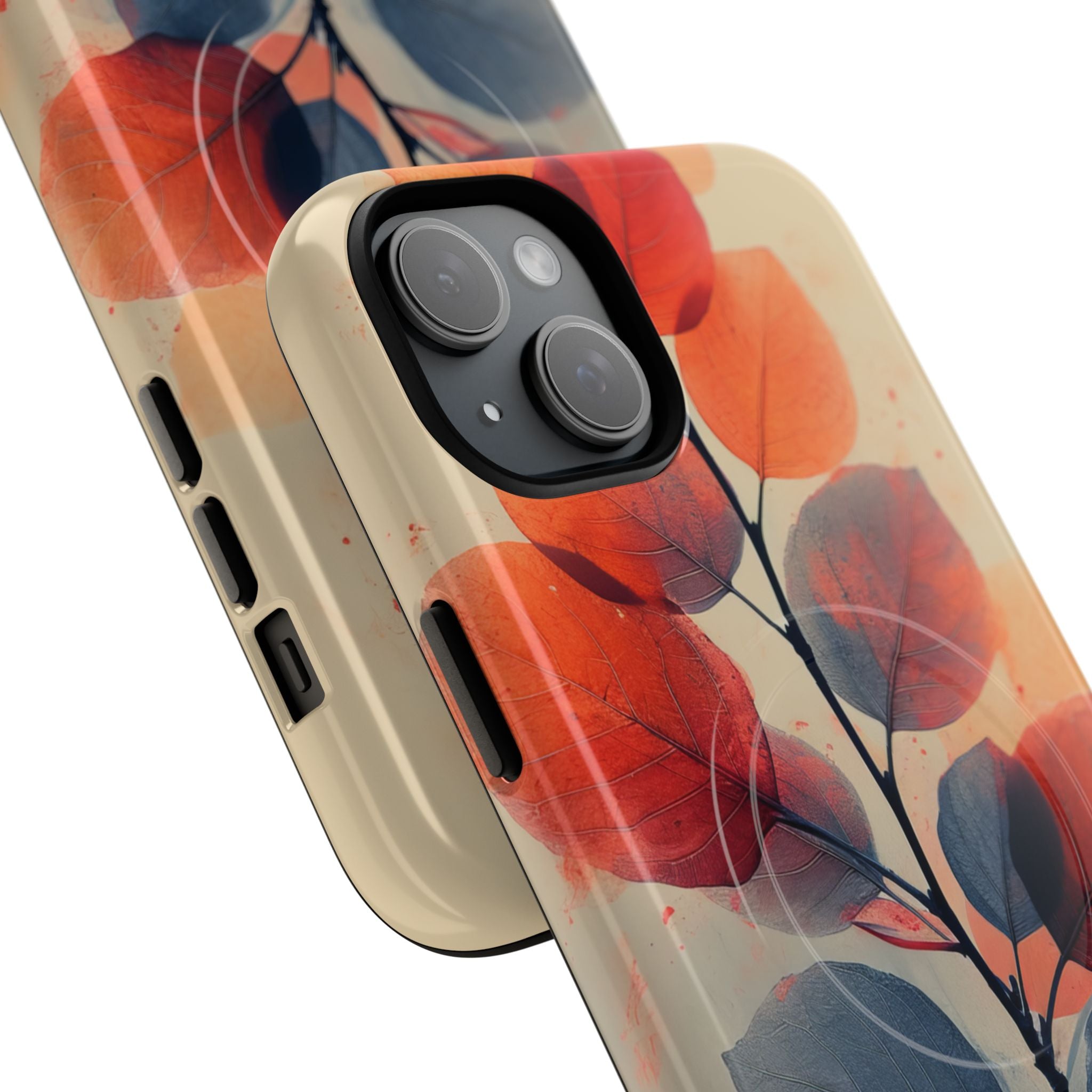 Orange Gray Leaves - Tough + MagSafe® iPhone 15 Phone Case