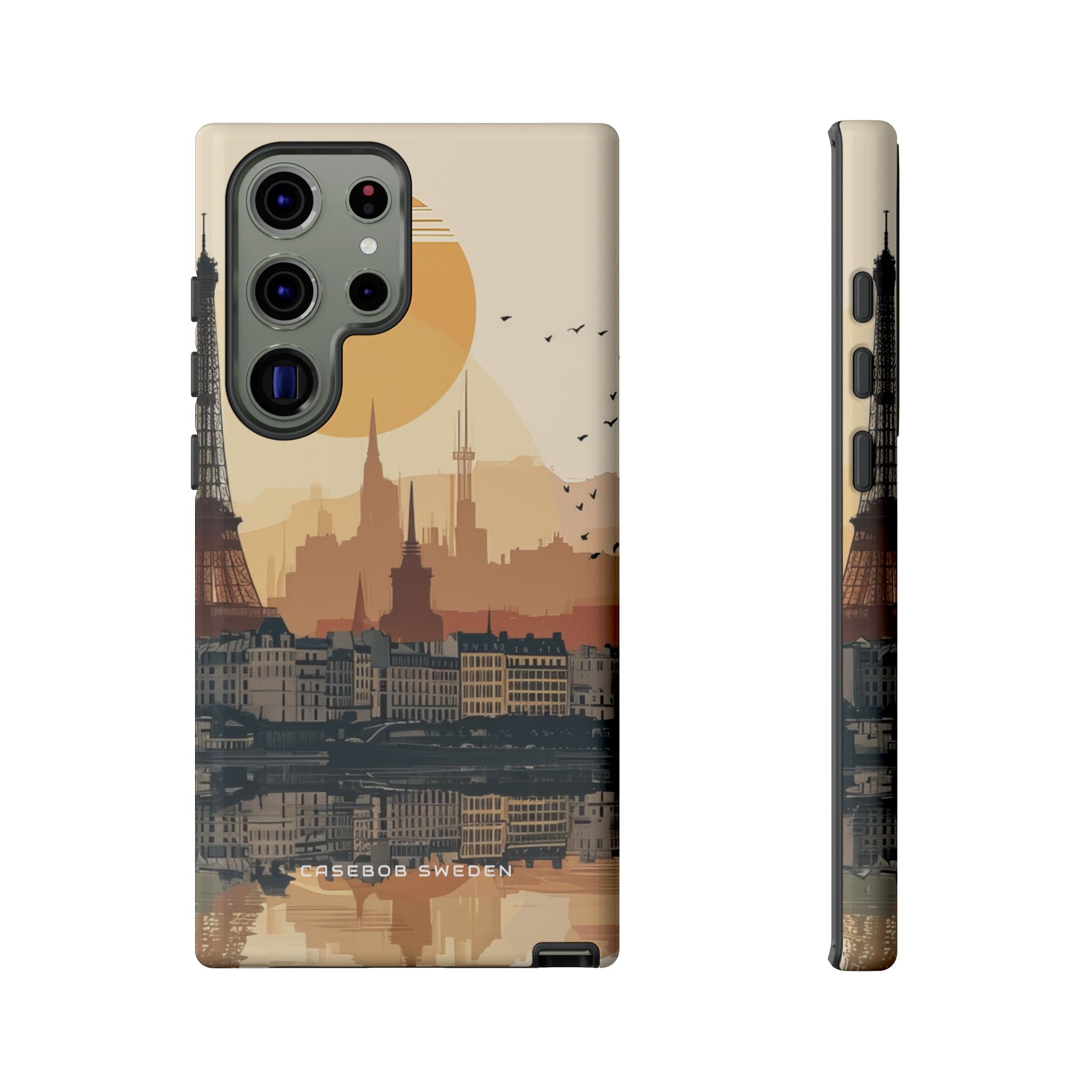 Eiffel Tower Silhouette with Birds and Sun Reflection Samsung S23 - Tough Phone Case