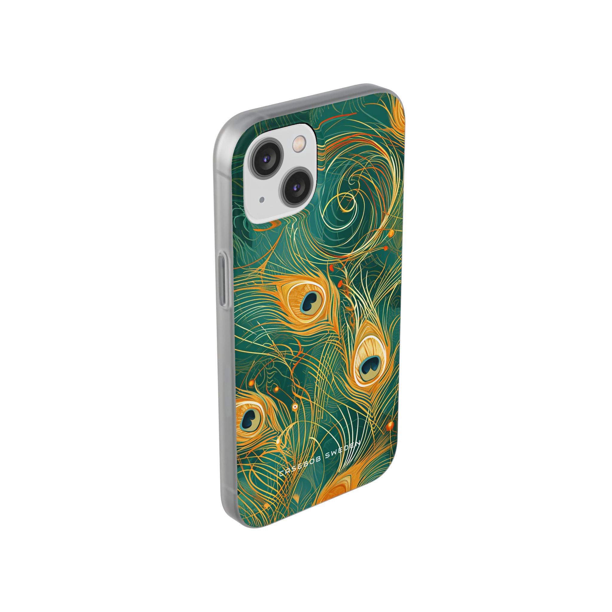 Peacock Elegance in Teal and Gold iPhone 14 - Flexi Phone Case