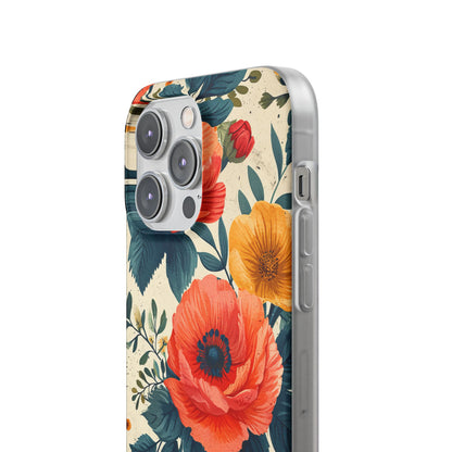 Vibrant Botanical Poppies - Flexi iPhone 14 Phone Case