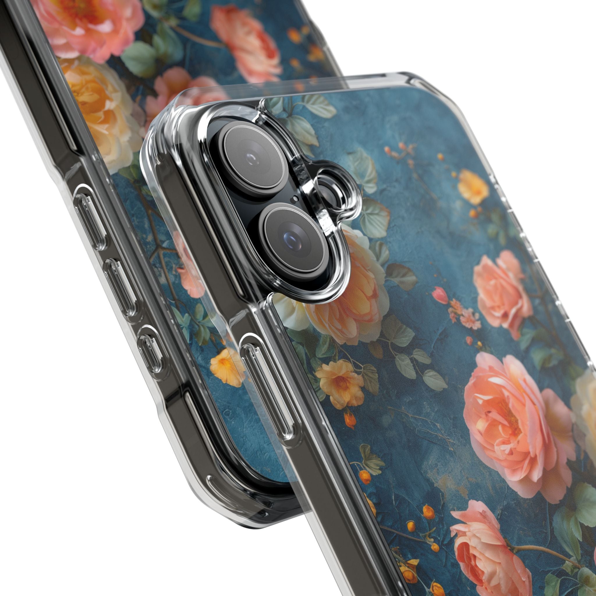 Blue Floral Elegance - Clear Impact iPhone 16 Phone Case