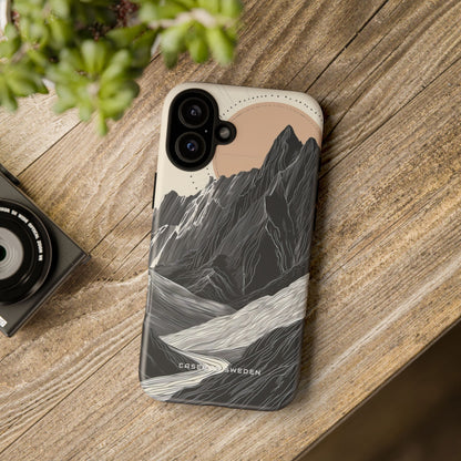 Minimalist Mountain Landscape with Flowing River iPhone 16 - Tough Phone Case