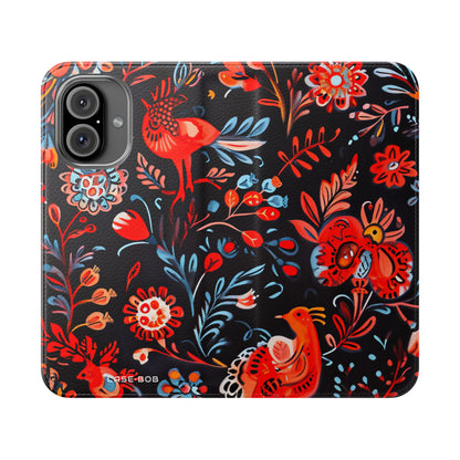 Folk Bird Flame - iPhone 16  Case - Wallet