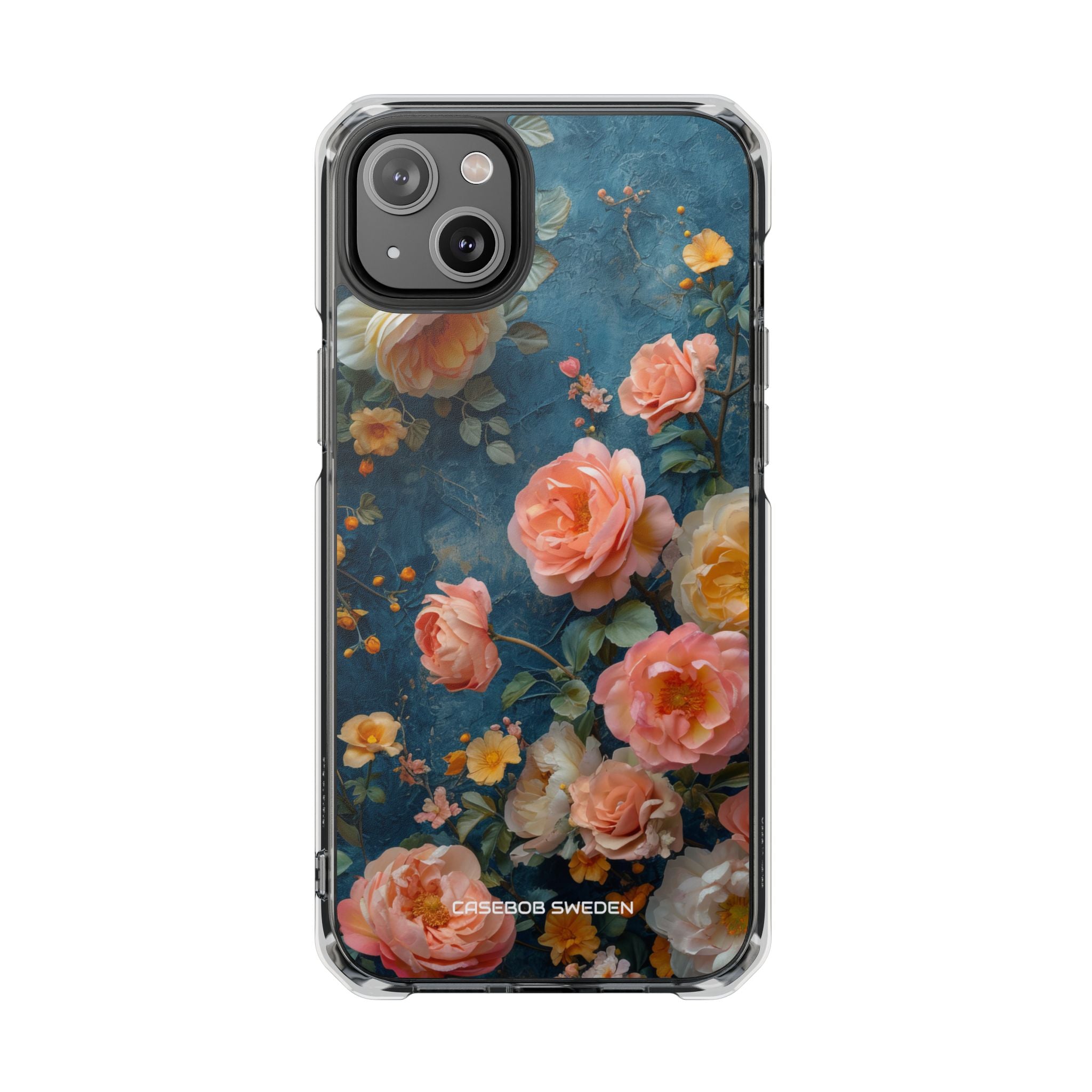 Blue Floral Elegance - Clear Impact iPhone 14 Phone Case