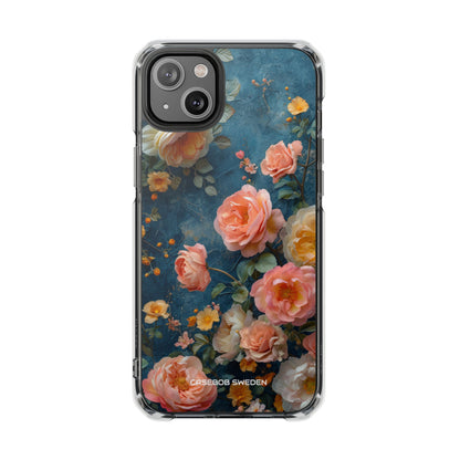 Blue Floral Elegance - Clear Impact iPhone 14 Phone Case