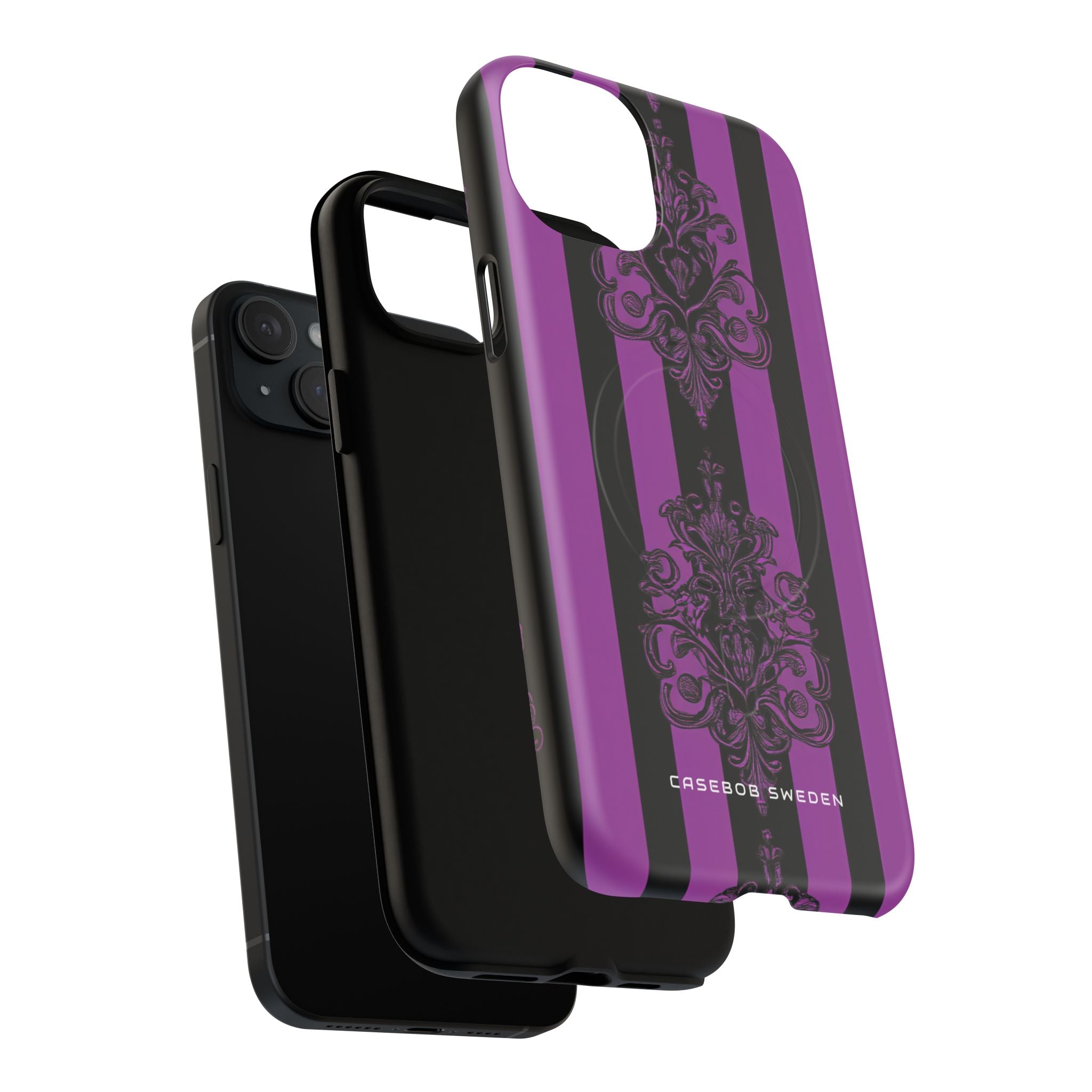 Gothic Elegance with Vertical Stripes and Ornamental Motifs iPhone 15 | Tough+ Phone Case