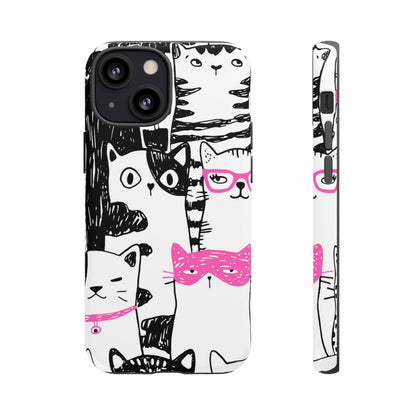 Black & Pink Cat Pattern iPhone Case (Protective) iPhone 13 Mini Matte Phone Case