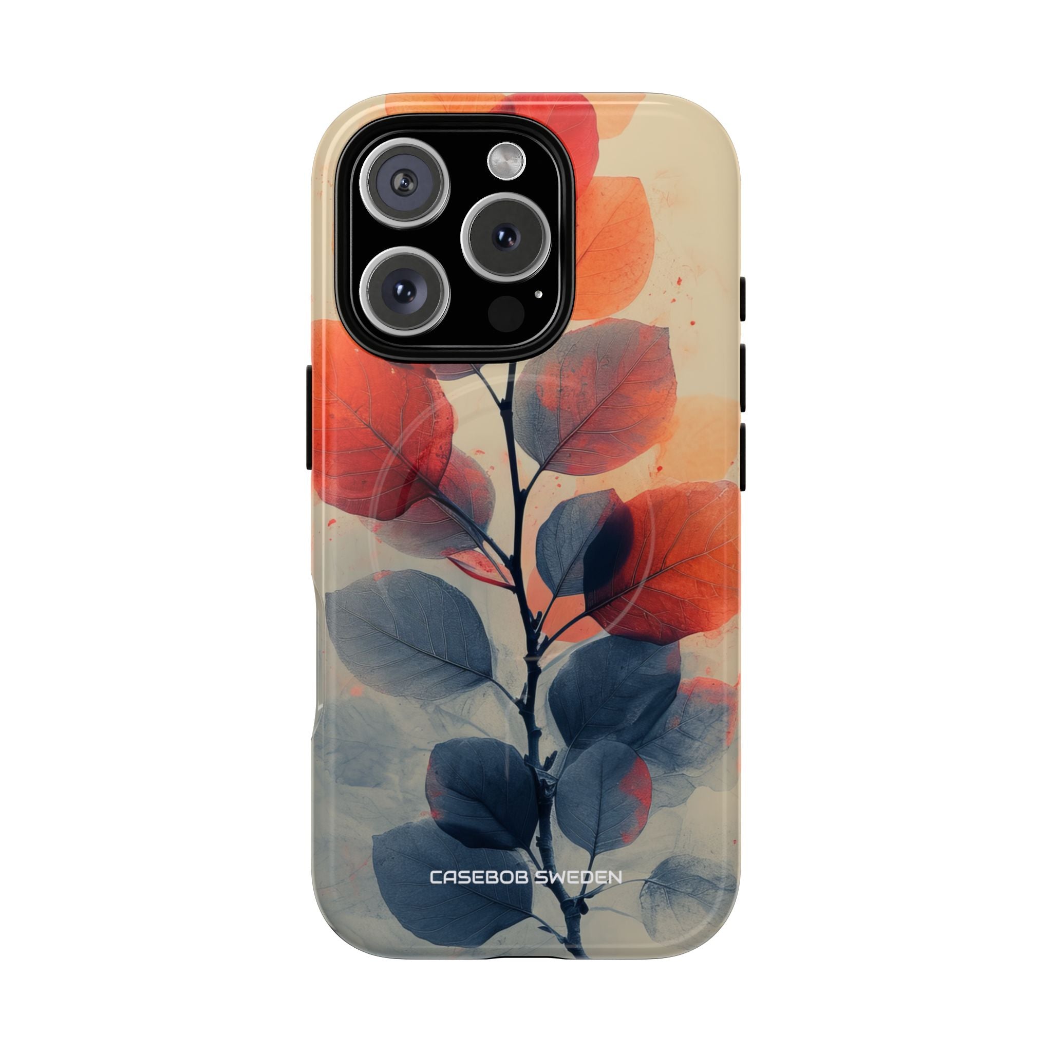 Orange Gray Leaves - Tough + MagSafe® iPhone 16 Phone Case