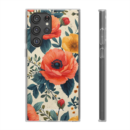 Vibrant Botanical Poppies - Flexi Samsung S22 Phone Case