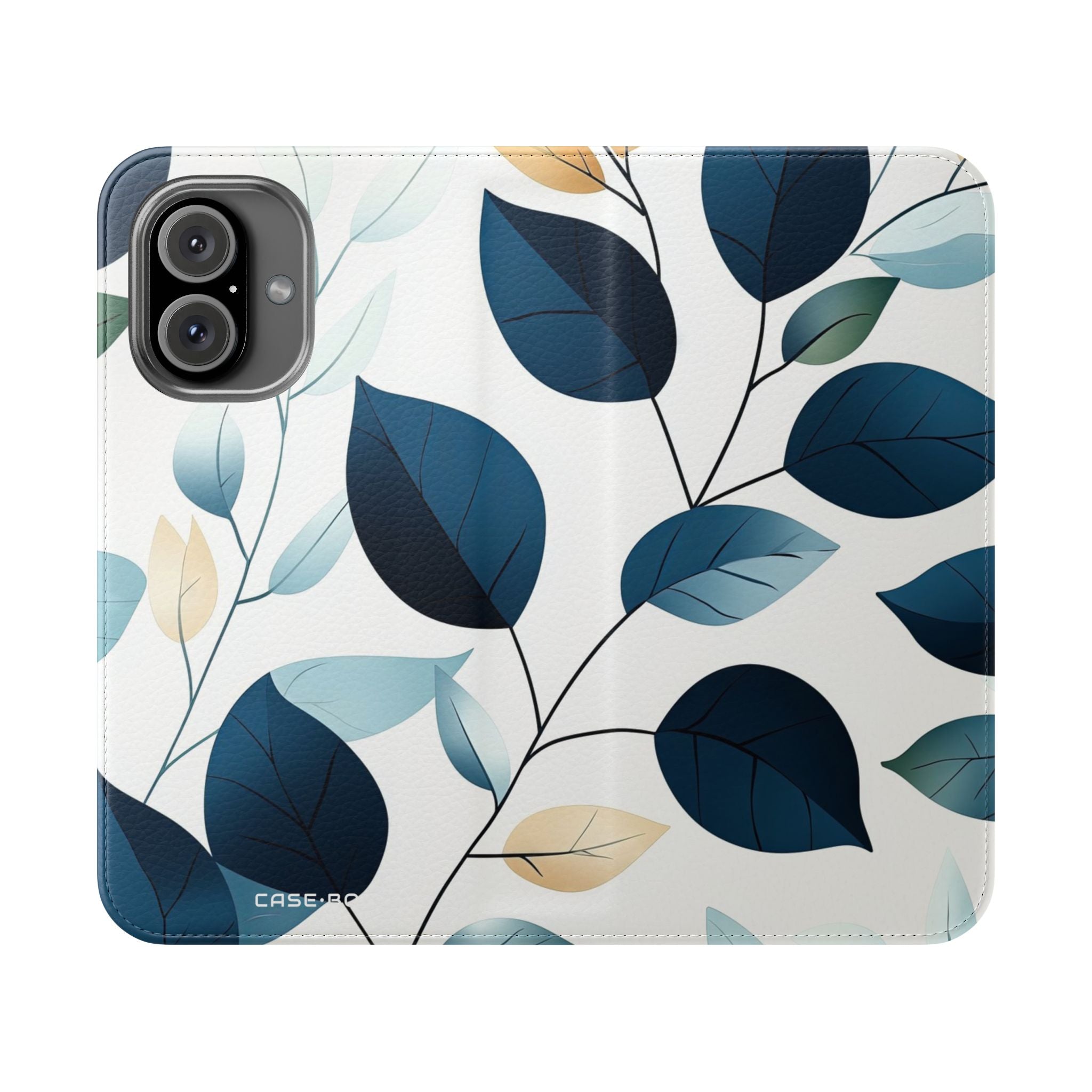 Navy Leaf Veins - iPhone 16  Case - Wallet