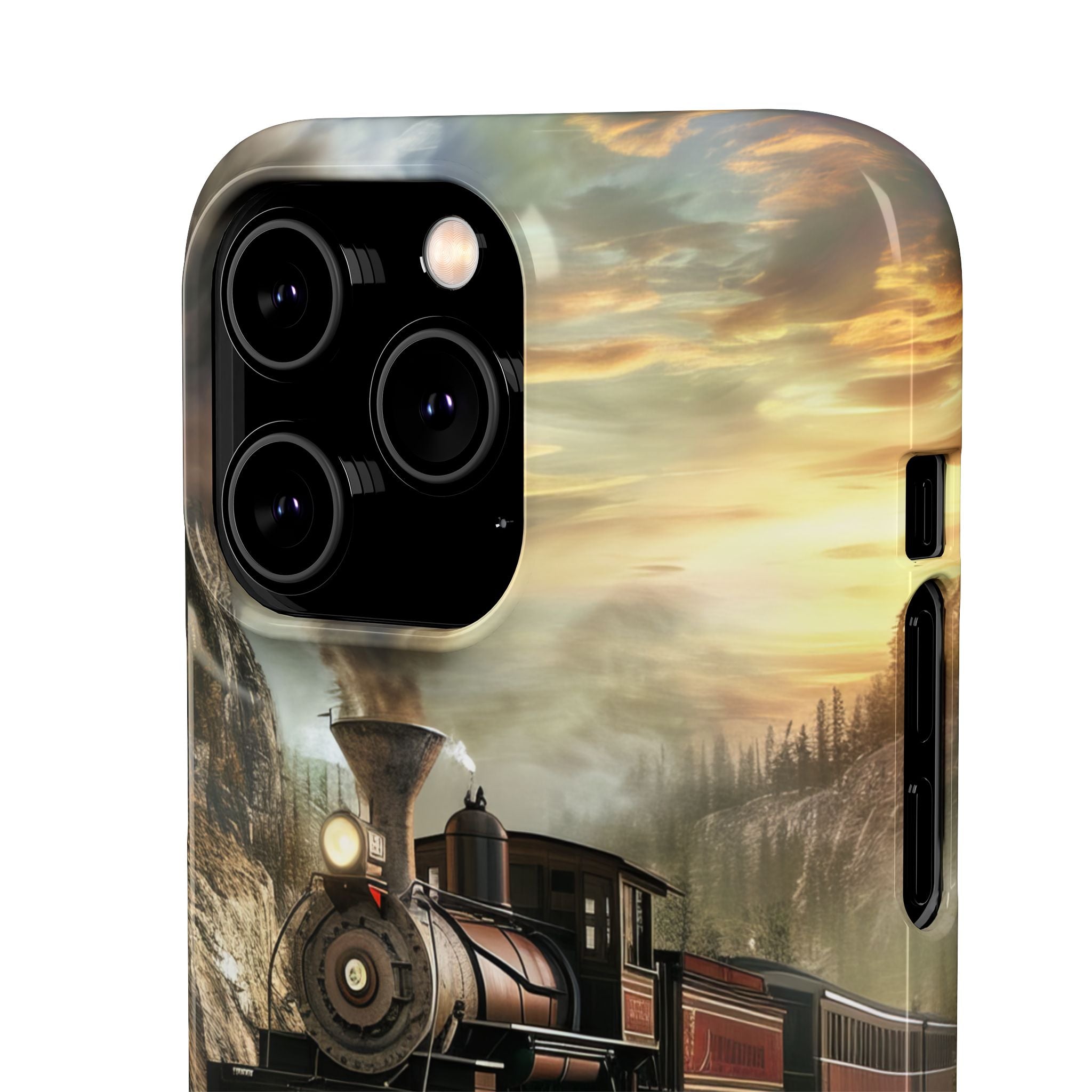 Vintage Steam Train Crossing Mountain Bridge iPhone 14 - Slim Phone Case