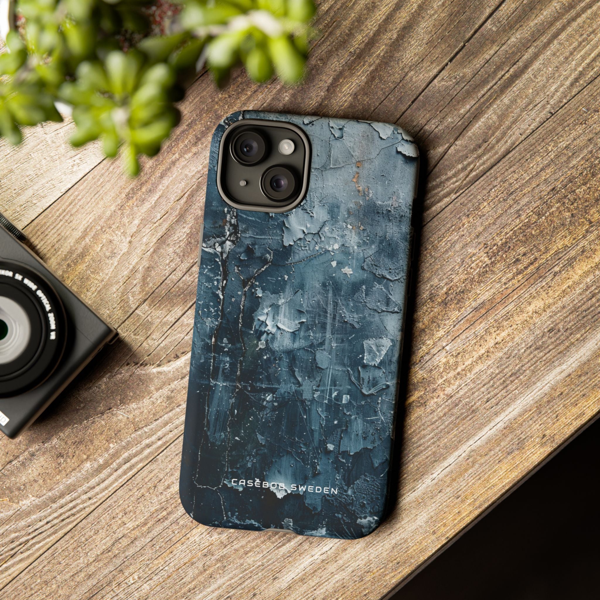 Weathered Blue Tapestry with Cracked Layers iPhone 15 - Tough Phone Case