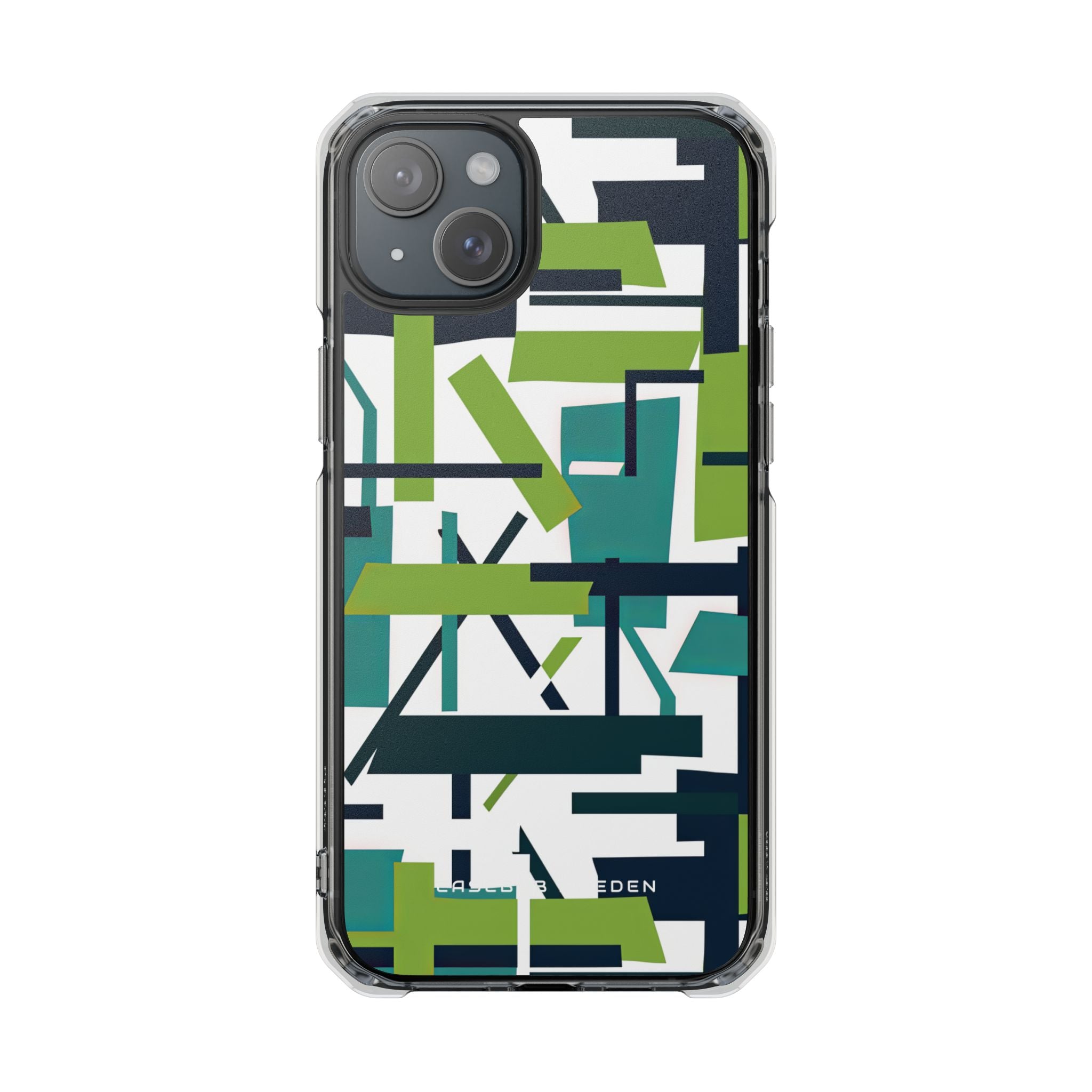 Green Geometry Glide iPhone 15 - Clear Impact Phone Case