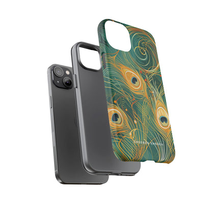 Peacock Elegance in Teal and Gold iPhone 14 - Tough Phone Case