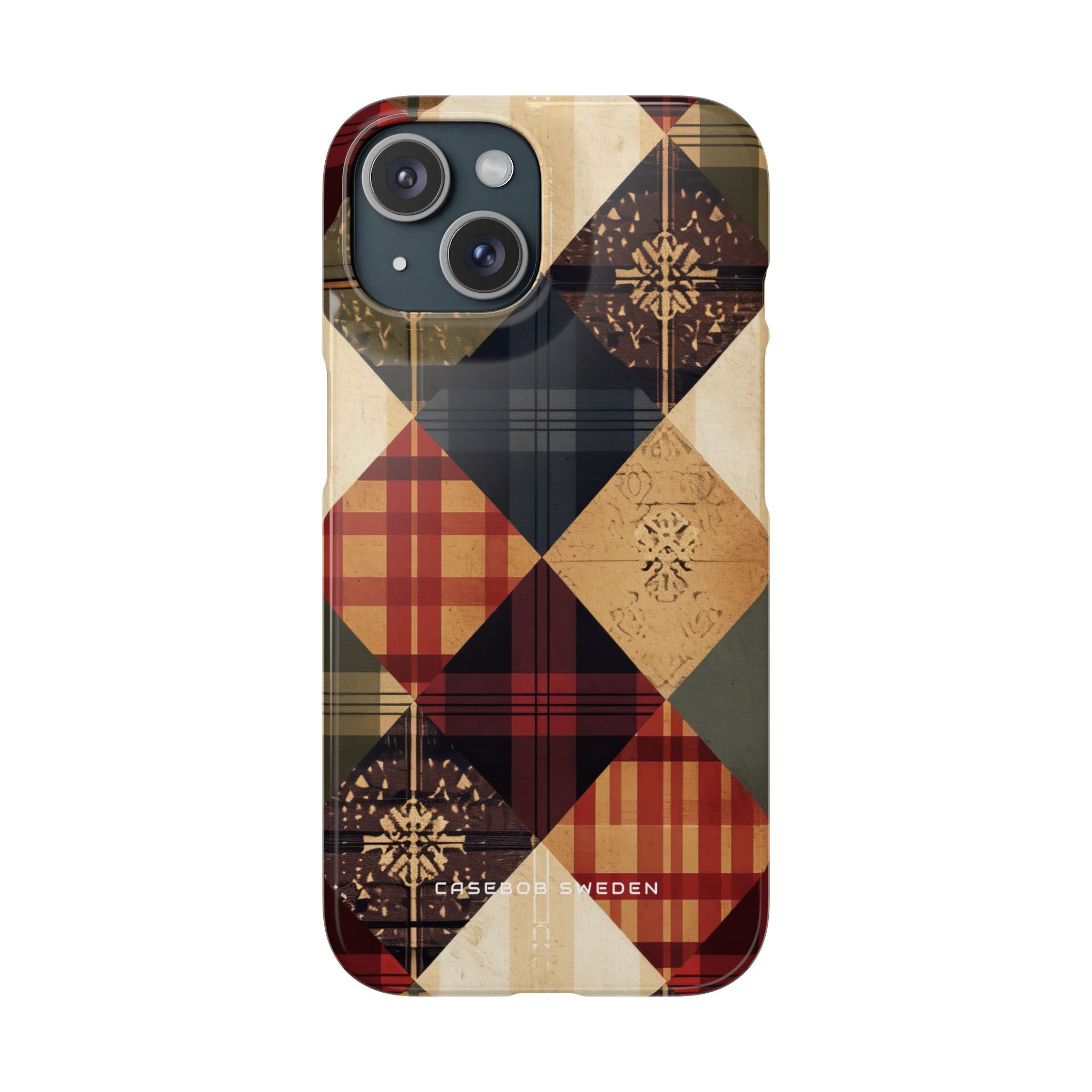 Rustic Geometric Patchwork Harmony iPhone 15 - Slim Phone Case