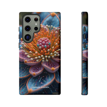 Blue-Orange Floral Swirl - Tough Samsung S23 Phone Case