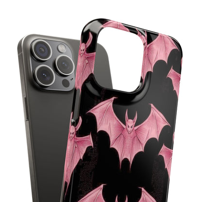 Gothic Pink Bats Aflame iPhone 15 - Slim Phone Case